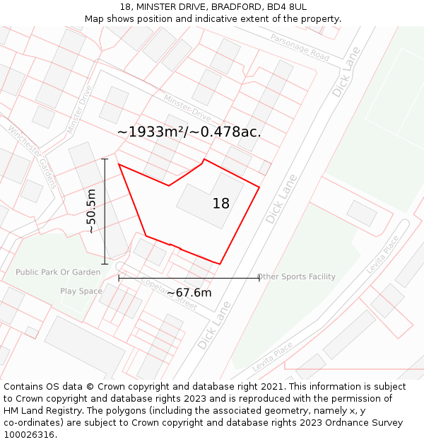 18, MINSTER DRIVE, BRADFORD, BD4 8UL: Plot and title map