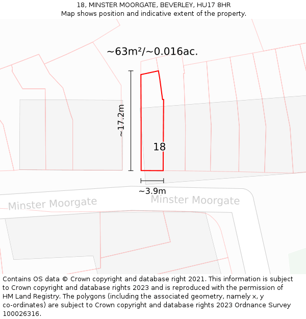 18, MINSTER MOORGATE, BEVERLEY, HU17 8HR: Plot and title map