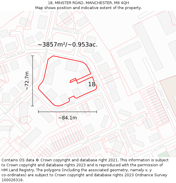 18, MINSTER ROAD, MANCHESTER, M9 4QH: Plot and title map