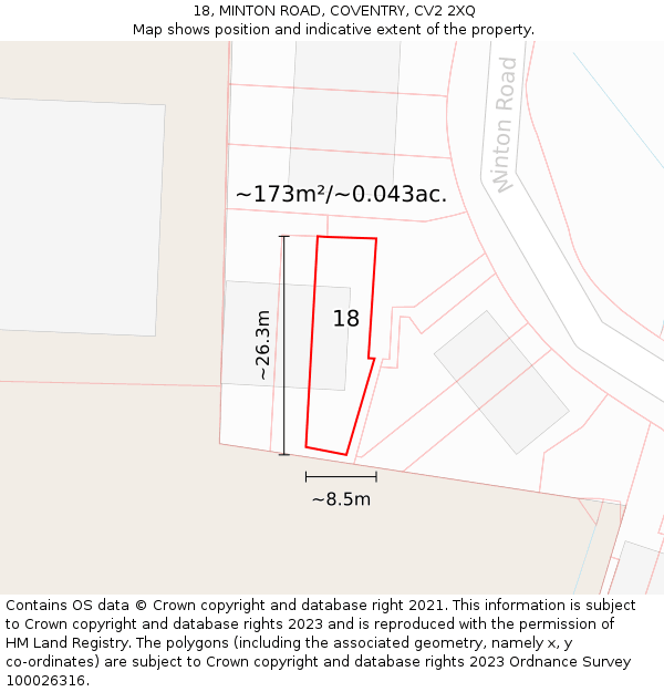 18, MINTON ROAD, COVENTRY, CV2 2XQ: Plot and title map