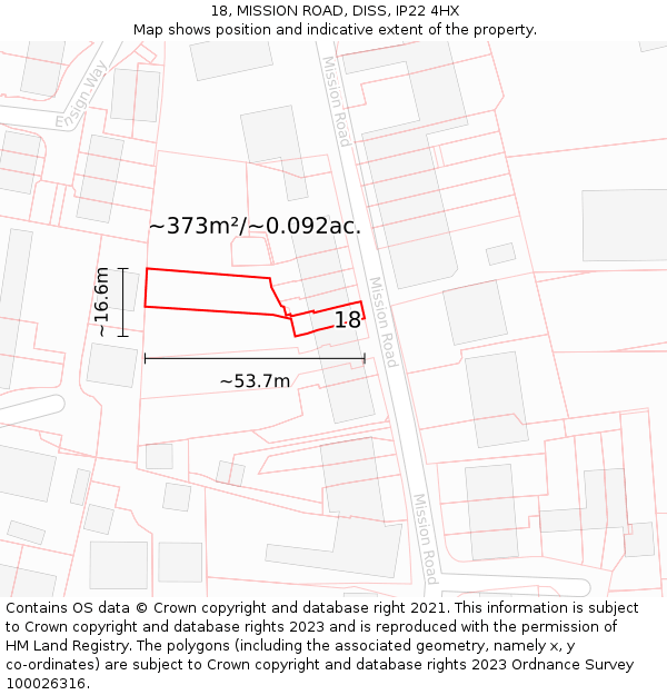 18, MISSION ROAD, DISS, IP22 4HX: Plot and title map