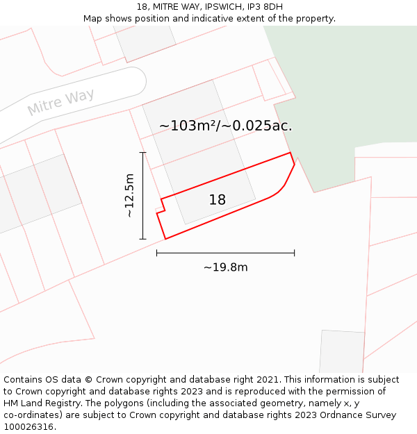 18, MITRE WAY, IPSWICH, IP3 8DH: Plot and title map