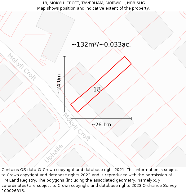 18, MOKYLL CROFT, TAVERHAM, NORWICH, NR8 6UG: Plot and title map