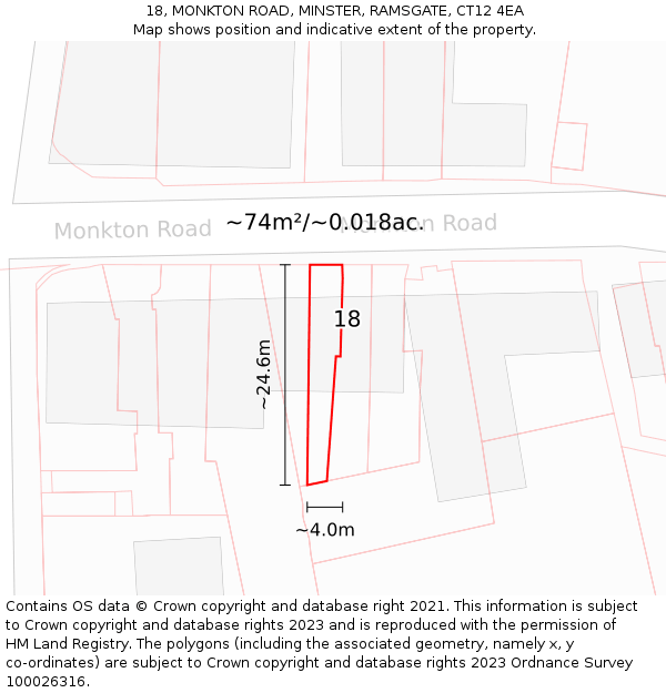 18, MONKTON ROAD, MINSTER, RAMSGATE, CT12 4EA: Plot and title map