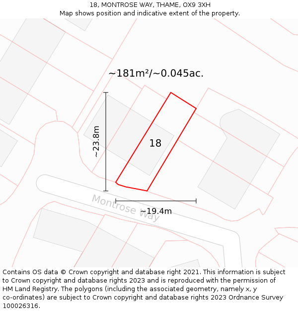 18, MONTROSE WAY, THAME, OX9 3XH: Plot and title map