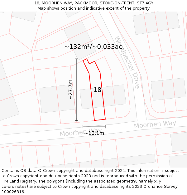 18, MOORHEN WAY, PACKMOOR, STOKE-ON-TRENT, ST7 4GY: Plot and title map