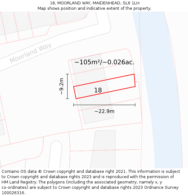 18, MOORLAND WAY, MAIDENHEAD, SL6 1LH: Plot and title map