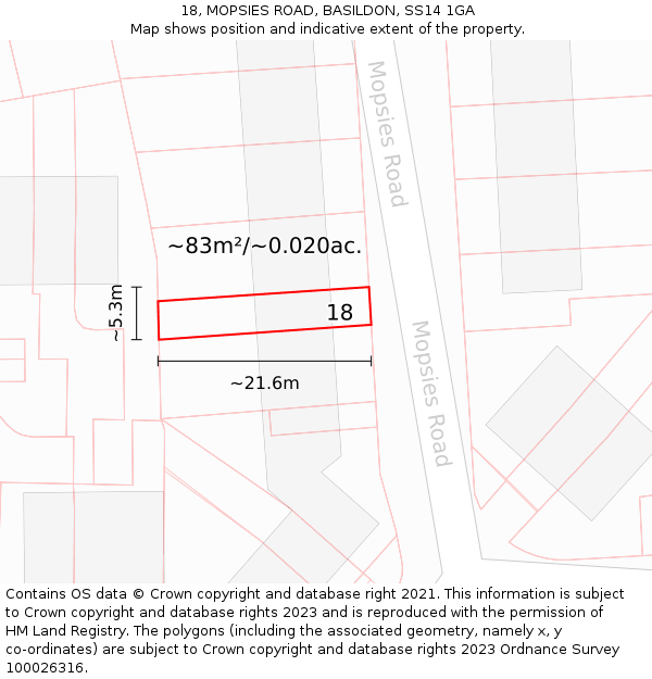 18, MOPSIES ROAD, BASILDON, SS14 1GA: Plot and title map