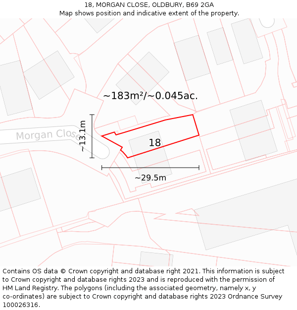 18, MORGAN CLOSE, OLDBURY, B69 2GA: Plot and title map