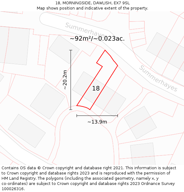 18, MORNINGSIDE, DAWLISH, EX7 9SL: Plot and title map