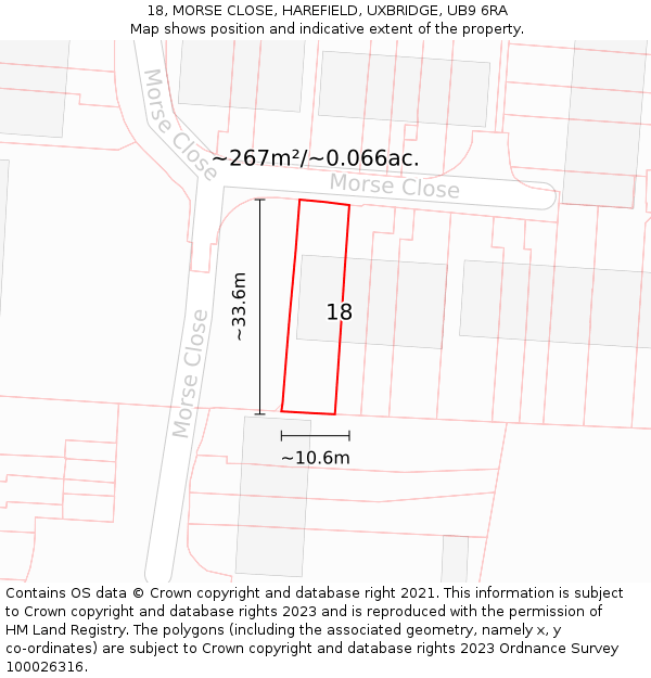 18, MORSE CLOSE, HAREFIELD, UXBRIDGE, UB9 6RA: Plot and title map