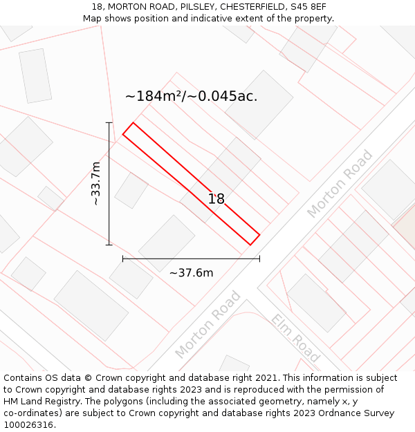 18, MORTON ROAD, PILSLEY, CHESTERFIELD, S45 8EF: Plot and title map