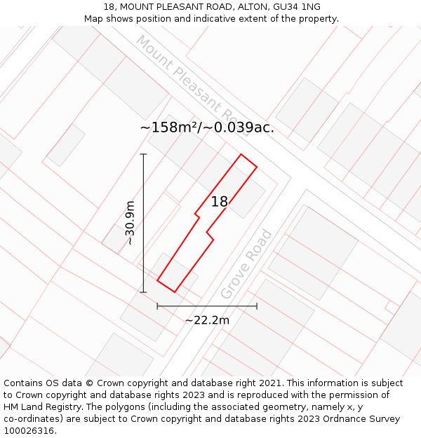 18, MOUNT PLEASANT ROAD, ALTON, GU34 1NG: Plot and title map