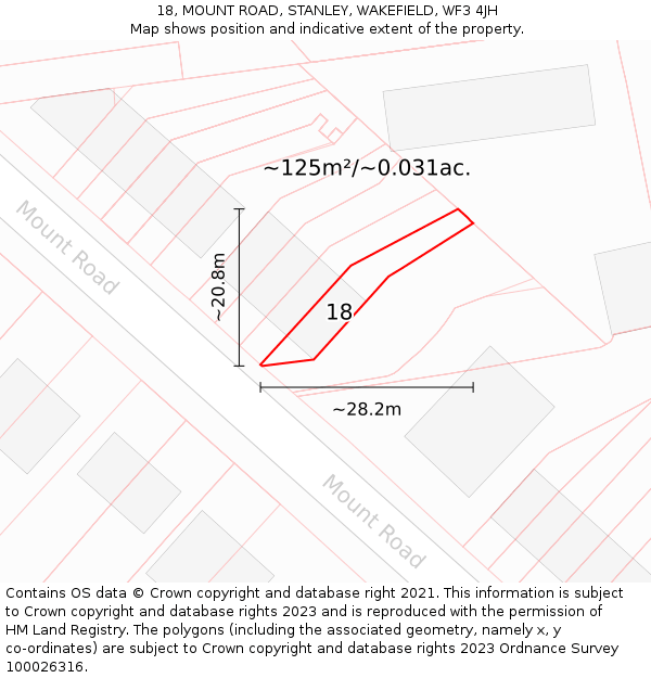 18, MOUNT ROAD, STANLEY, WAKEFIELD, WF3 4JH: Plot and title map