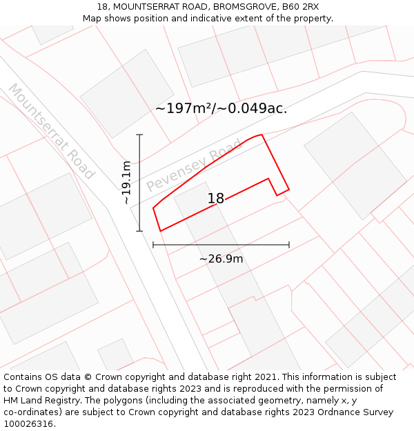18, MOUNTSERRAT ROAD, BROMSGROVE, B60 2RX: Plot and title map