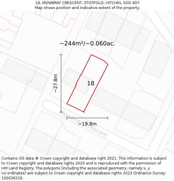 18, MOWBRAY CRESCENT, STOTFOLD, HITCHIN, SG5 4DY: Plot and title map