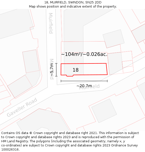 18, MUIRFIELD, SWINDON, SN25 2DD: Plot and title map