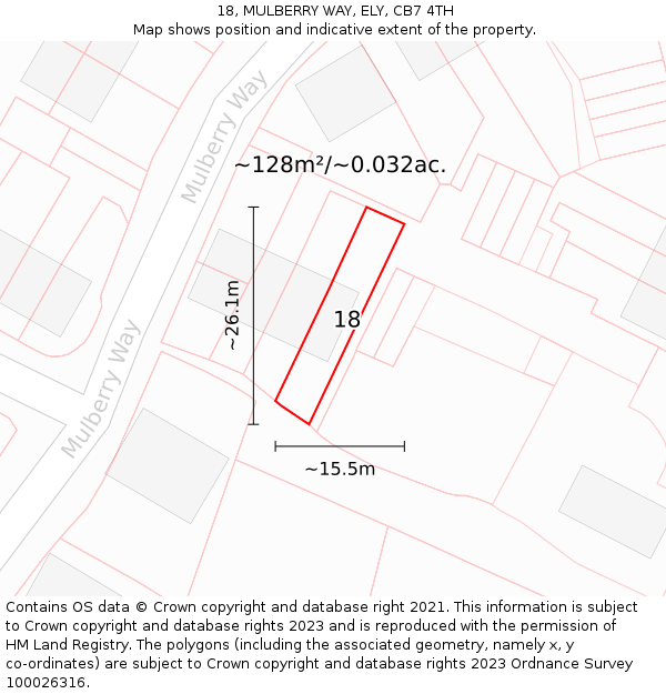 18, MULBERRY WAY, ELY, CB7 4TH: Plot and title map