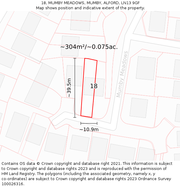 18, MUMBY MEADOWS, MUMBY, ALFORD, LN13 9GF: Plot and title map
