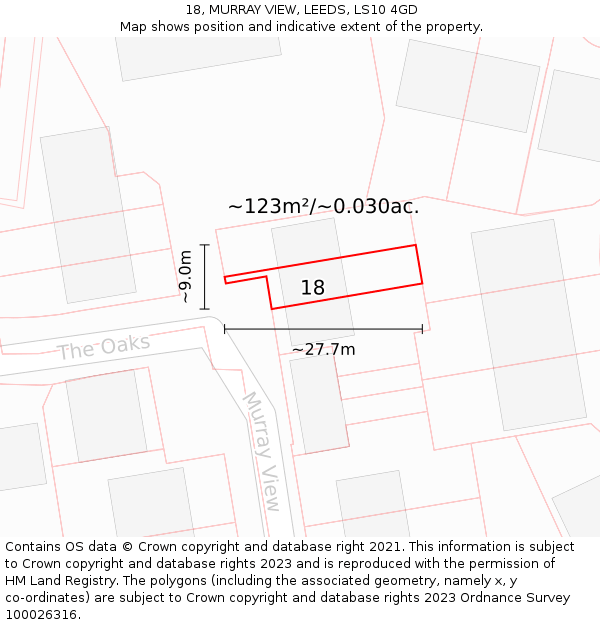 18, MURRAY VIEW, LEEDS, LS10 4GD: Plot and title map