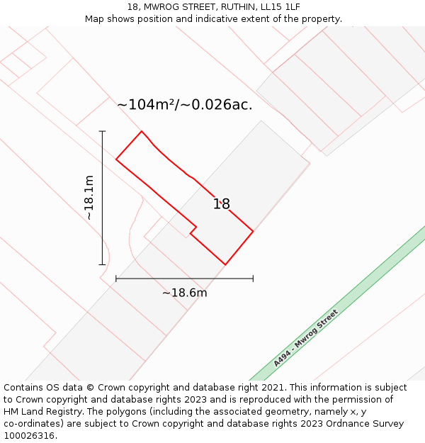 18, MWROG STREET, RUTHIN, LL15 1LF: Plot and title map