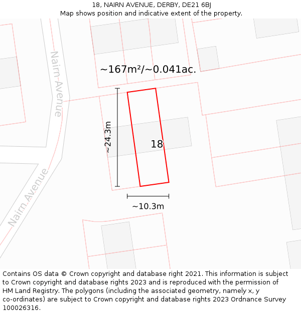 18, NAIRN AVENUE, DERBY, DE21 6BJ: Plot and title map