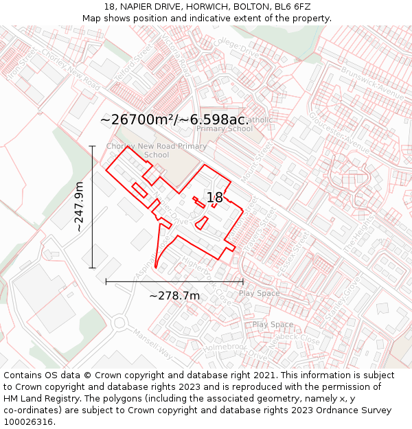 18, NAPIER DRIVE, HORWICH, BOLTON, BL6 6FZ: Plot and title map