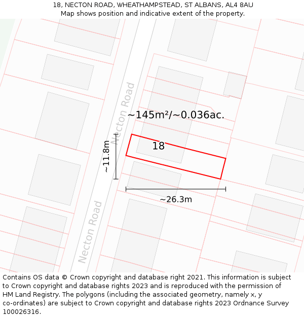 18, NECTON ROAD, WHEATHAMPSTEAD, ST ALBANS, AL4 8AU: Plot and title map