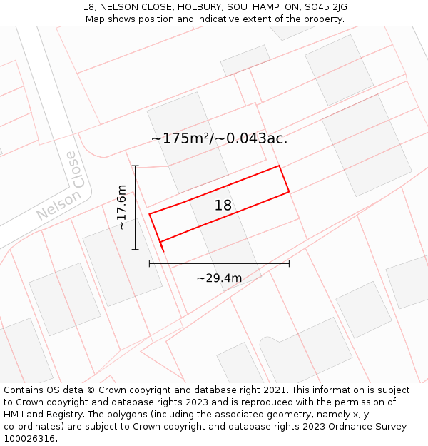 18, NELSON CLOSE, HOLBURY, SOUTHAMPTON, SO45 2JG: Plot and title map
