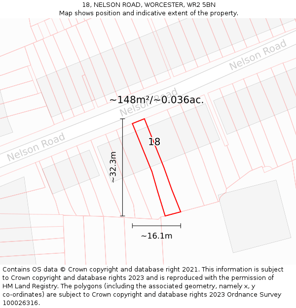 18, NELSON ROAD, WORCESTER, WR2 5BN: Plot and title map