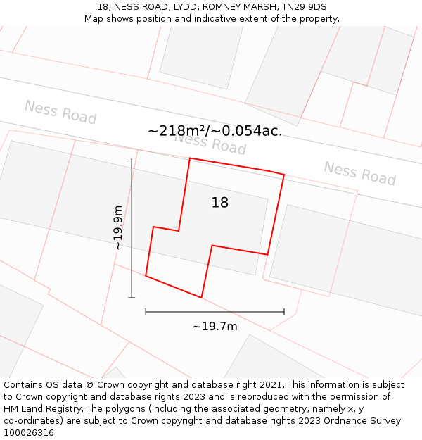 18, NESS ROAD, LYDD, ROMNEY MARSH, TN29 9DS: Plot and title map