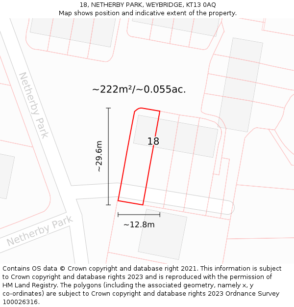 18, NETHERBY PARK, WEYBRIDGE, KT13 0AQ: Plot and title map