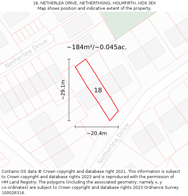 18, NETHERLEA DRIVE, NETHERTHONG, HOLMFIRTH, HD9 3EX: Plot and title map