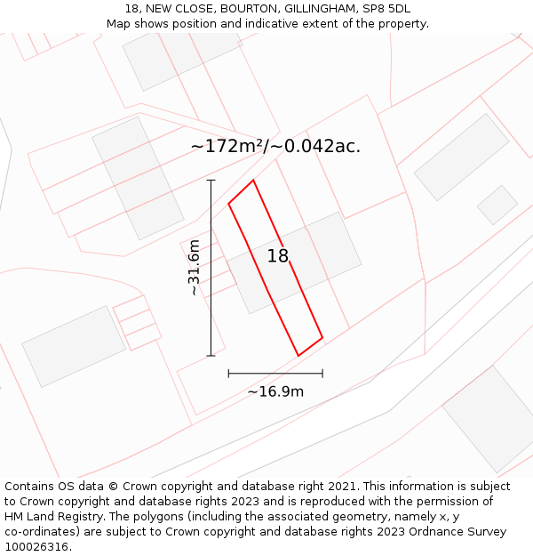 18, NEW CLOSE, BOURTON, GILLINGHAM, SP8 5DL: Plot and title map