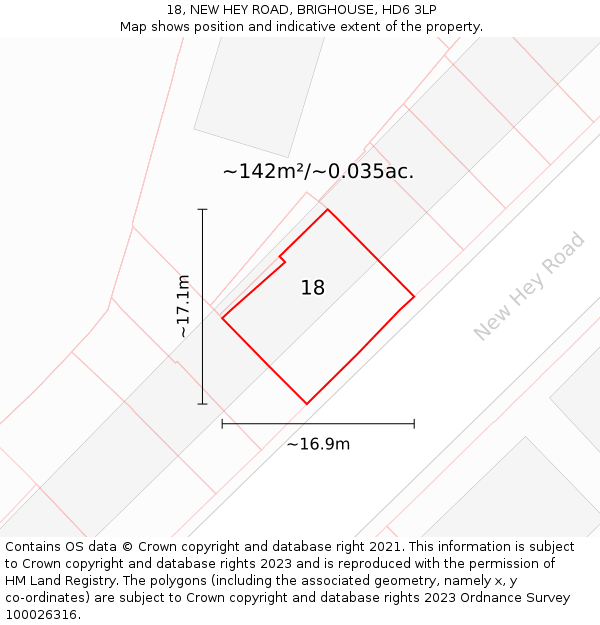 18, NEW HEY ROAD, BRIGHOUSE, HD6 3LP: Plot and title map
