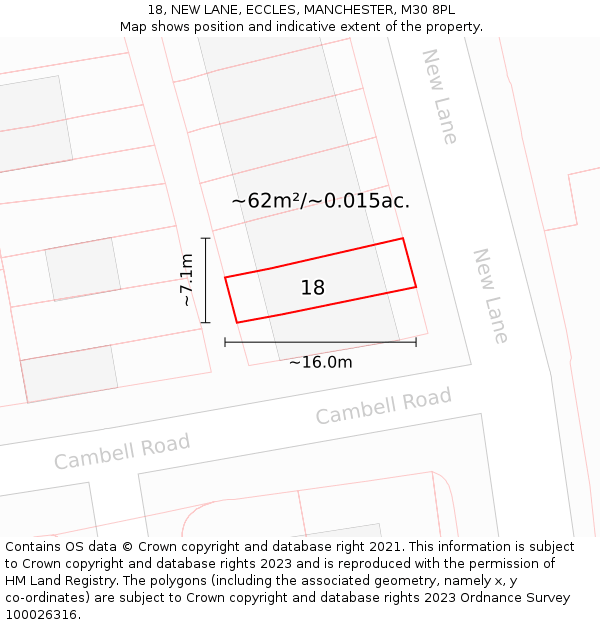 18, NEW LANE, ECCLES, MANCHESTER, M30 8PL: Plot and title map