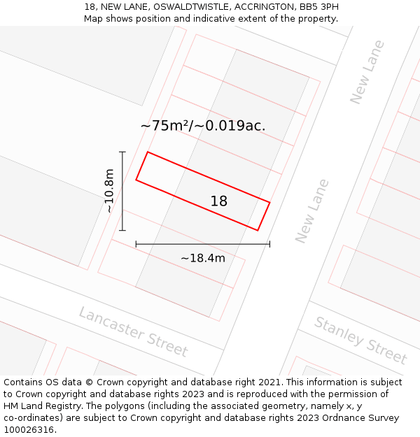 18, NEW LANE, OSWALDTWISTLE, ACCRINGTON, BB5 3PH: Plot and title map