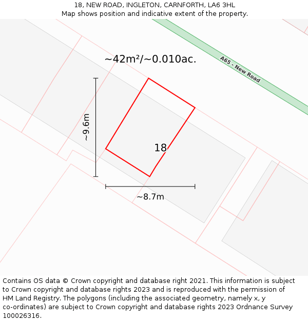 18, NEW ROAD, INGLETON, CARNFORTH, LA6 3HL: Plot and title map