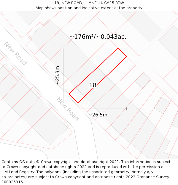 18, NEW ROAD, LLANELLI, SA15 3DW: Plot and title map