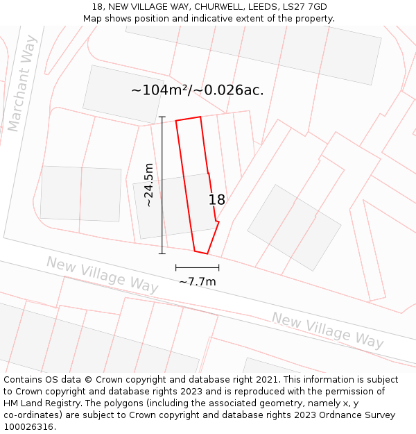 18, NEW VILLAGE WAY, CHURWELL, LEEDS, LS27 7GD: Plot and title map