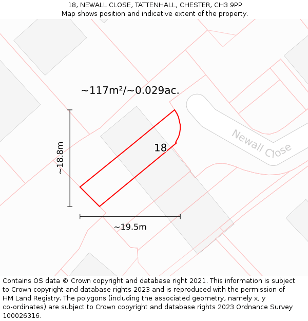 18, NEWALL CLOSE, TATTENHALL, CHESTER, CH3 9PP: Plot and title map