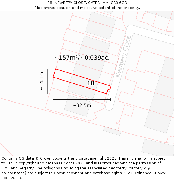 18, NEWBERY CLOSE, CATERHAM, CR3 6GD: Plot and title map