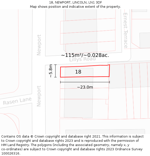 18, NEWPORT, LINCOLN, LN1 3DF: Plot and title map