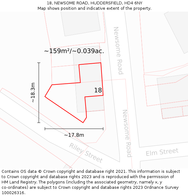 18, NEWSOME ROAD, HUDDERSFIELD, HD4 6NY: Plot and title map