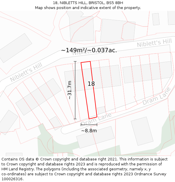 18, NIBLETTS HILL, BRISTOL, BS5 8BH: Plot and title map