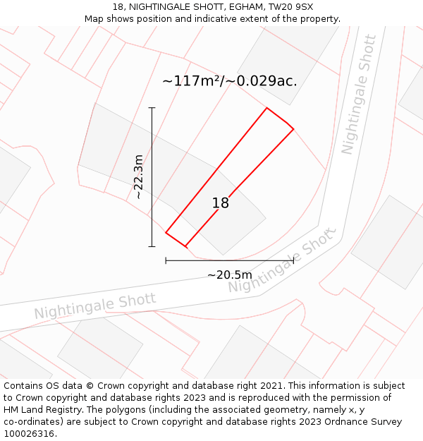 18, NIGHTINGALE SHOTT, EGHAM, TW20 9SX: Plot and title map