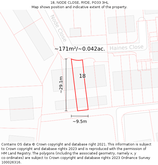 18, NODE CLOSE, RYDE, PO33 3HL: Plot and title map