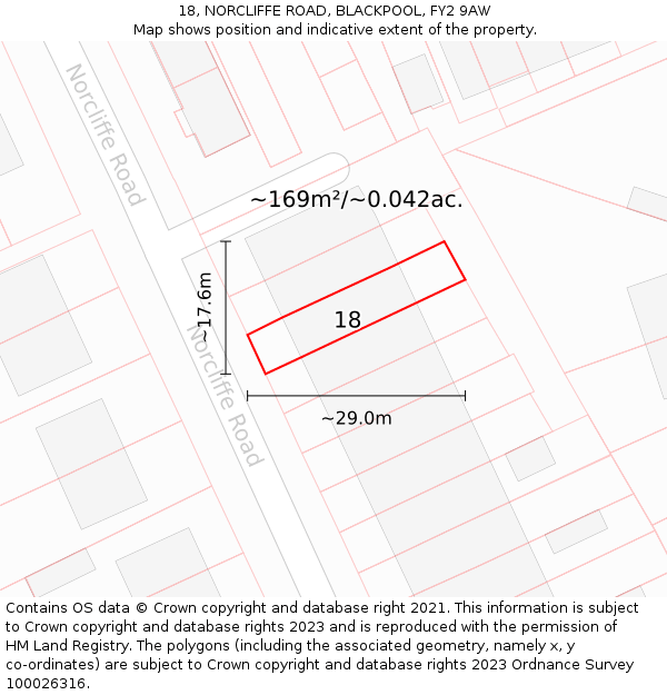 18, NORCLIFFE ROAD, BLACKPOOL, FY2 9AW: Plot and title map