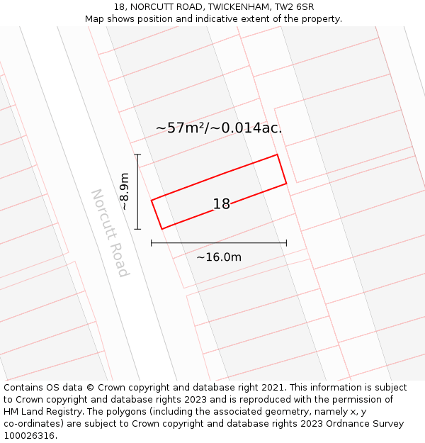 18, NORCUTT ROAD, TWICKENHAM, TW2 6SR: Plot and title map