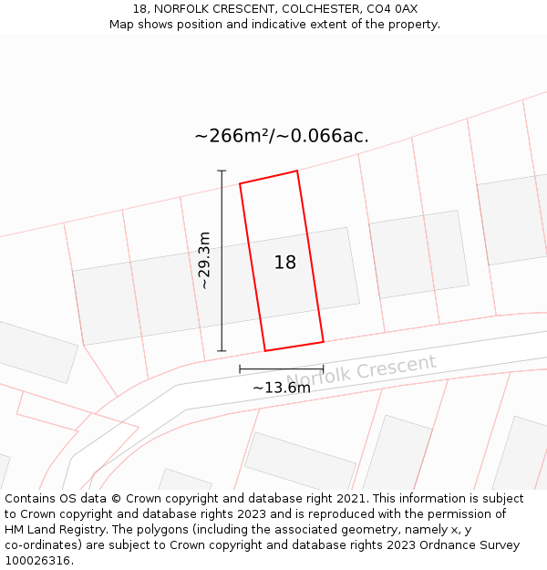 18, NORFOLK CRESCENT, COLCHESTER, CO4 0AX: Plot and title map